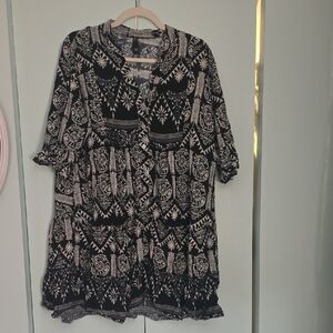 Black and Cream Patterned Women's Dress